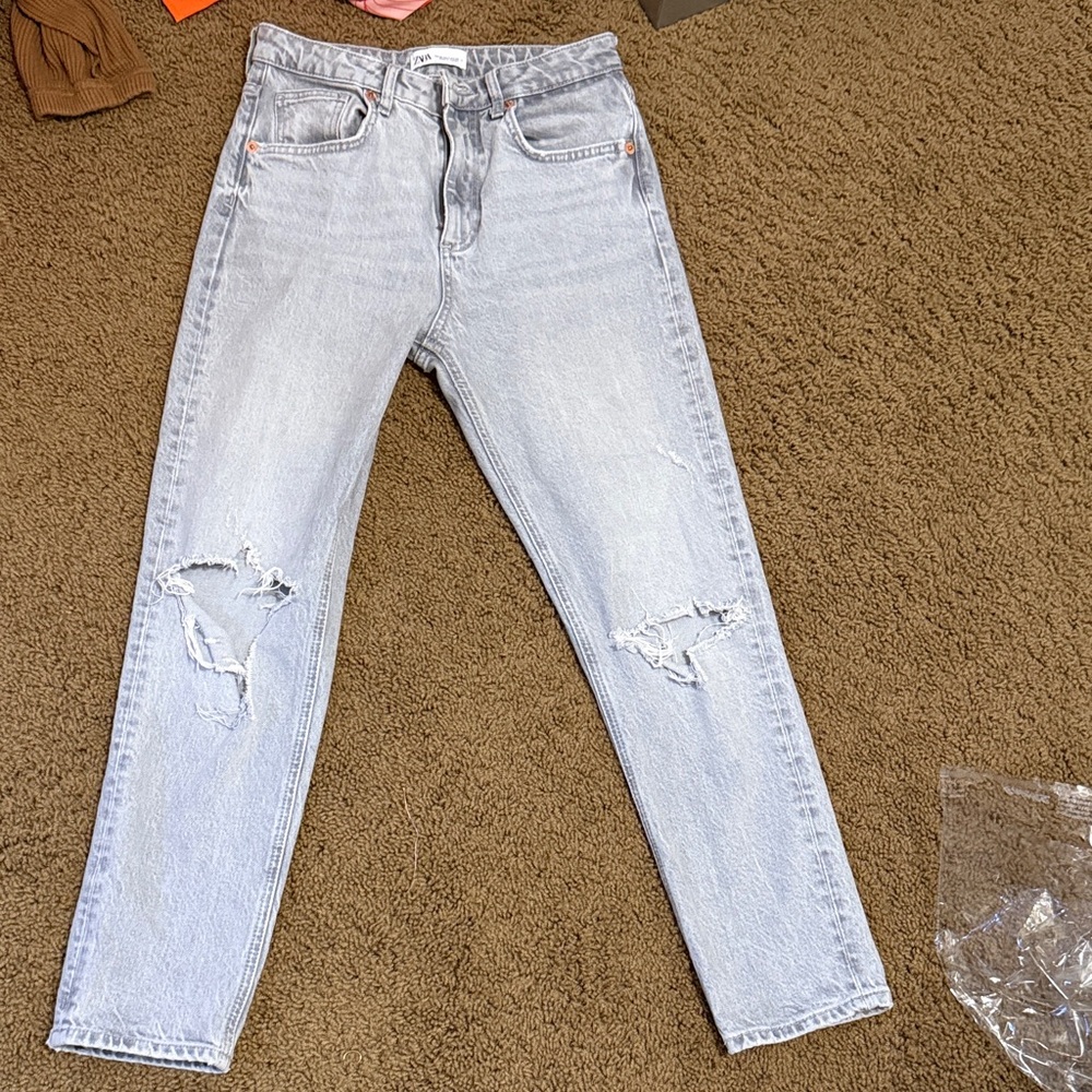 Zara Light Grey Straight Leg Jeans